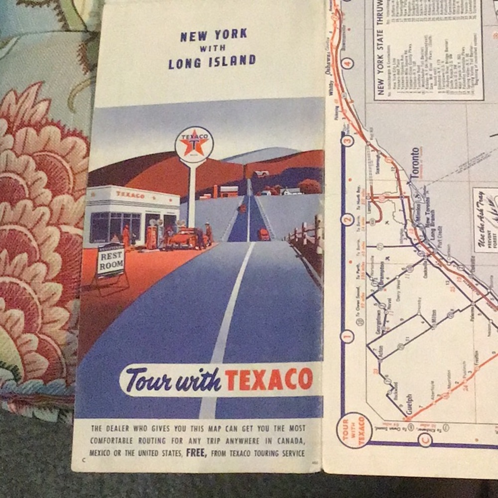 Long Island New York City 1955 Vintage City Street Road Map TEXACO Gas Station.